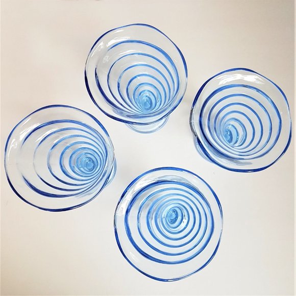 Bormioli 4 ice cream sundae fruit blue glasses. - Picture 10 of 12